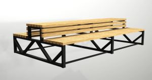 Large garden bench in wood and steel Industrial with backrest