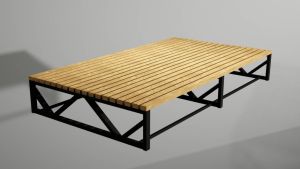 Large garden bench in wood and steel Industrial without backrest