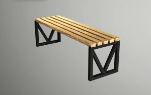 Wood and steel park bench Industrial 125 cm without backrest