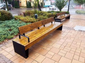 Wooden and steel city bench Babilon with backrest